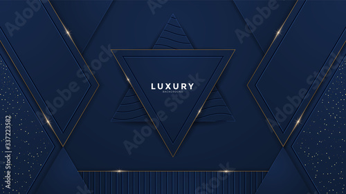 Abstract royal blue luxury background with golden royal shiny borders. Vector geometric illustration, elegant seamless pattern. Used for premium royal party. Luxury poster BG template and decoration