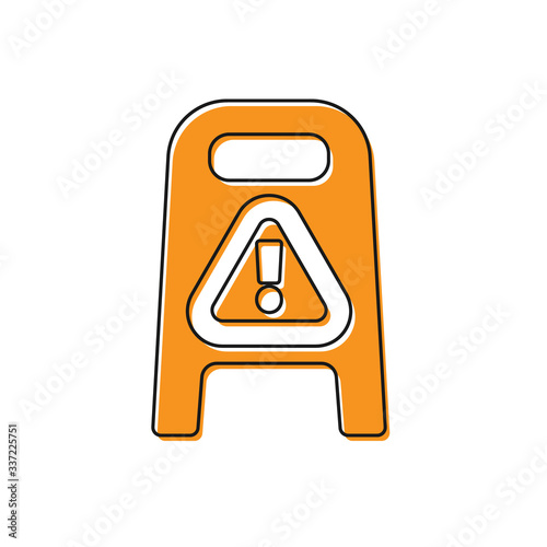 Orange Wet floor and cleaning in progress icon isolated on white background. Cleaning service concept. Vector Illustration
