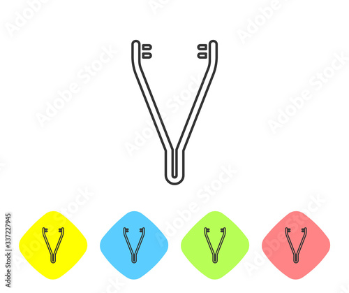 Grey line Medical tweezers icon isolated on white background. Medicine and health. Anatomical tweezers. Set icons in color rhombus buttons. Vector Illustration