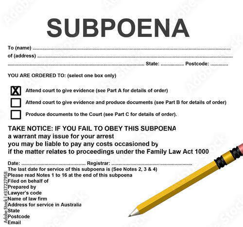 Subpoena description blank form photo