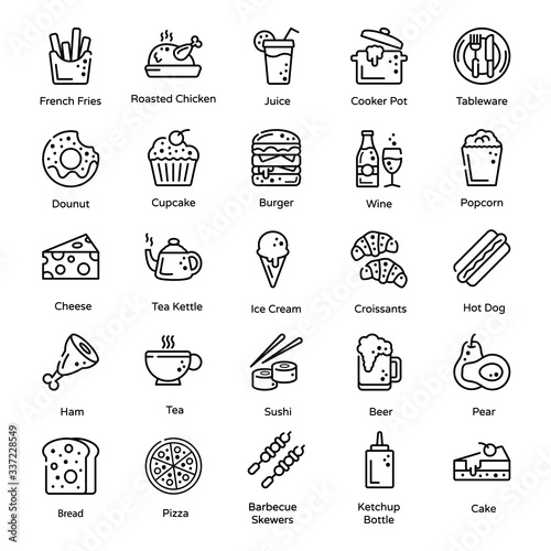 Variety of Food and Snacks In Line Design 