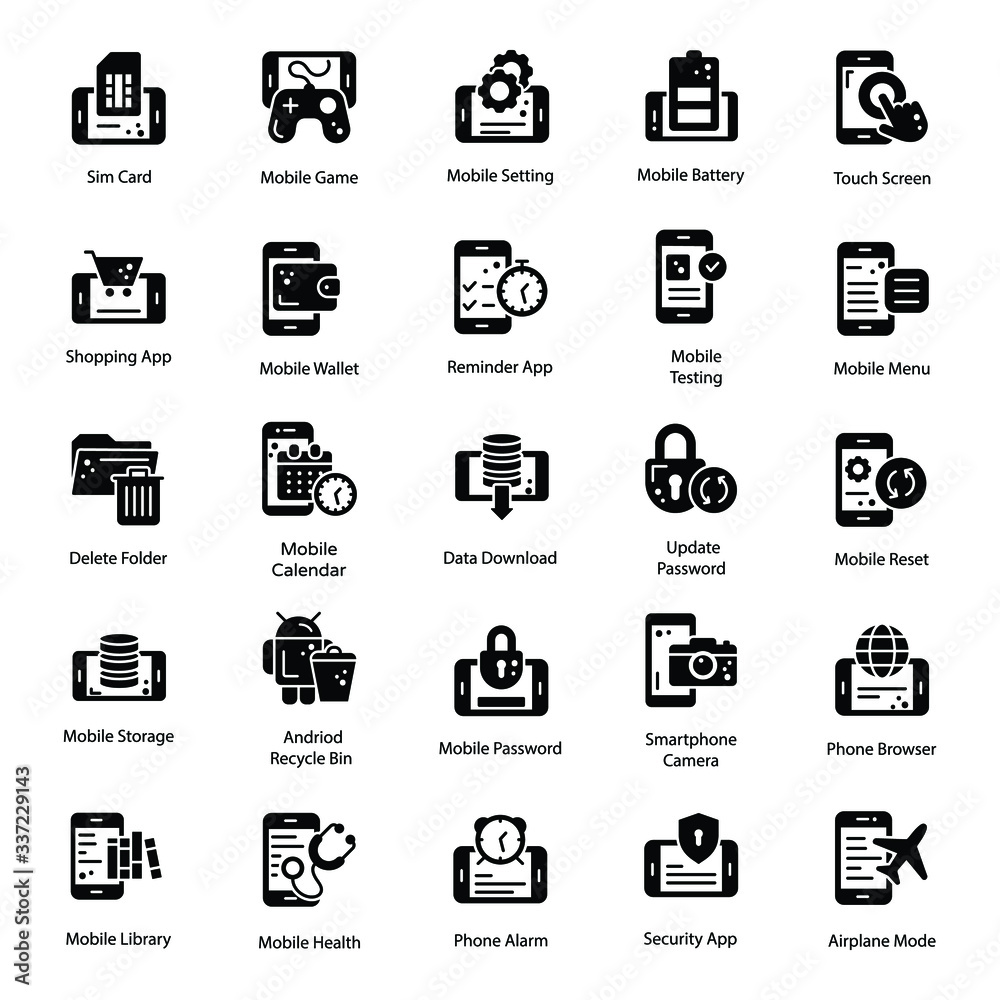 Mobile Apps and Social Media Solid Icons Pack 