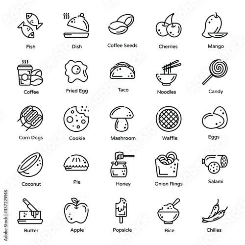 Food and Snacks In Line Design 