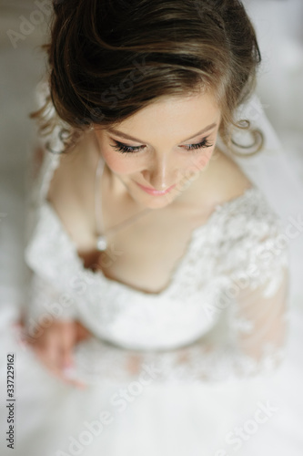 Portrait of a young beautiful bride shot from a high angle.