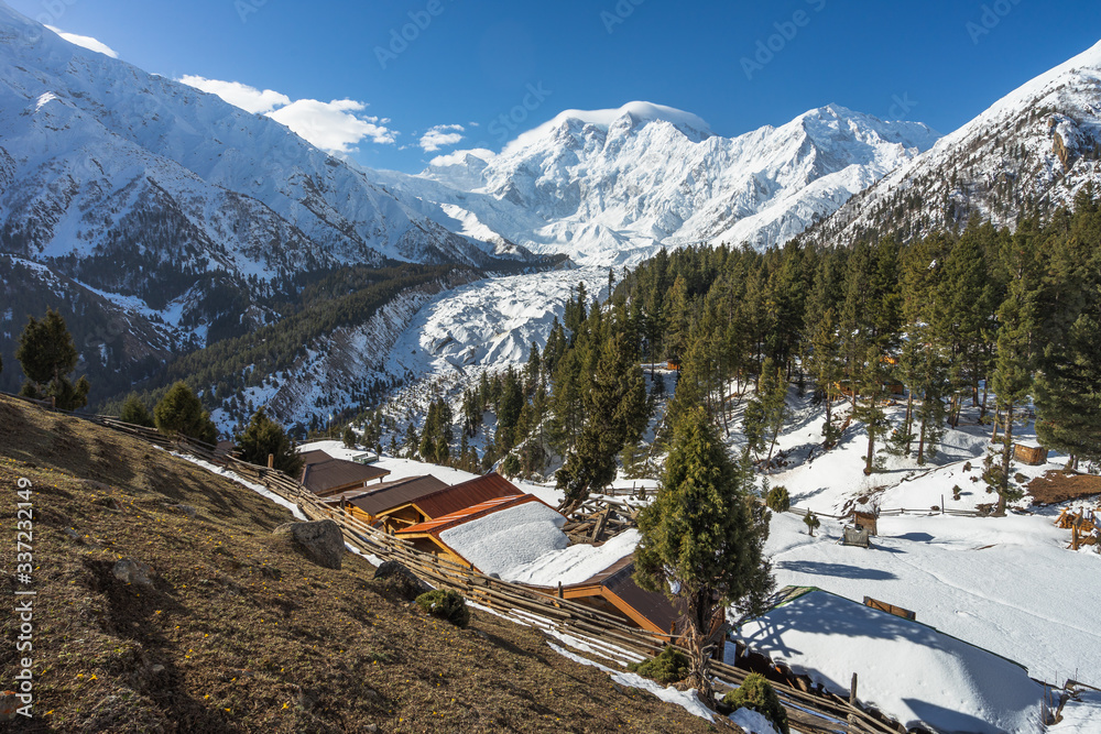 Fairy meadow with Nanga Parbat mountain massif in winter season, Himalaya mountain range in Gilhit Baltistan, Pakistan