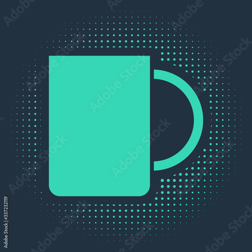 Green Coffee cup icon isolated on blue background. Tea cup. Hot drink coffee. Abstract circle random dots. Vector Illustration