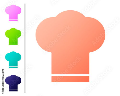 Coral Chef hat icon isolated on white background. Cooking symbol. Cooks hat. Set color icons. Vector Illustration