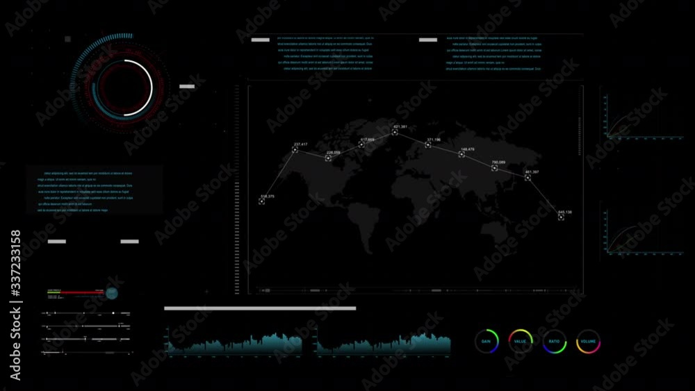 Business user interface with stock graph chart and indicator element ...