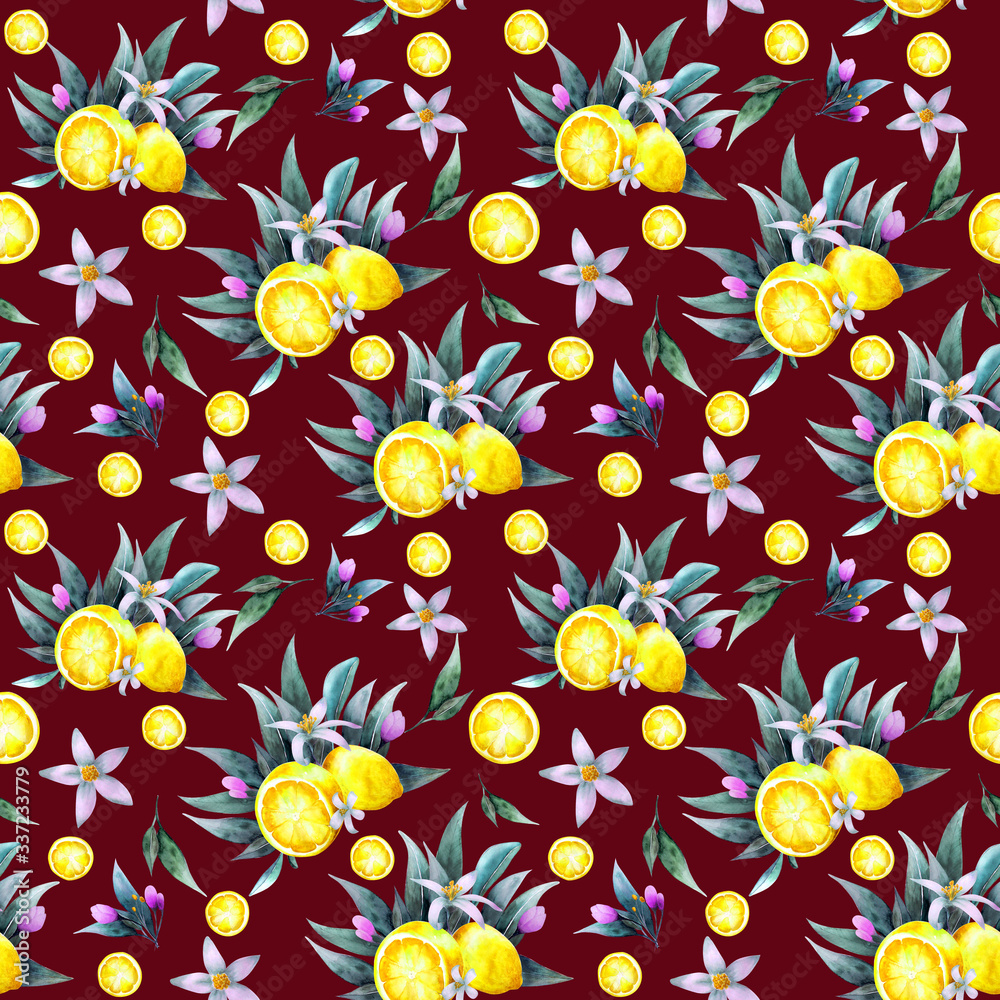 Set of watercolor backgrounds with lemons and flowers Set of watercolor backgrounds with lemons and flowers
