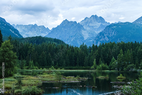 View of lake Strbske pleso in High Tatras National Park, Slovakia.