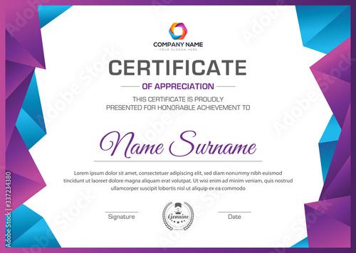 Vector certificate template with luxury and modern pattern diploma vector illustration template
