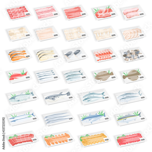 パックに入った食材のイラストセット