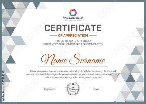 Certificate template with luxury and modern pattern diploma vector illustration template