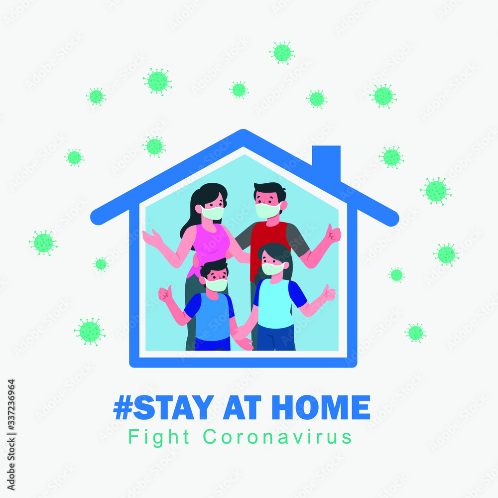 I stay at home awareness social media campaign and coronavirus prevention: family smiling and staying together I stay at home awareness social media campaign and coronavirus prevention: family smiling and staying together
