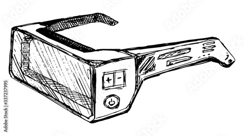 Hand Drawn augmented reality glasses. Sketch style. Decoration element. Isolated on white background. Vector illustration