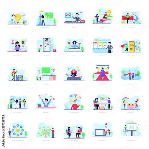 Woking People Creative Illustrations in Modern Flat Style 
