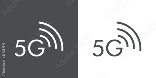 Símbolo 5G. Icono plano lineal en fondo gris y fondo blanco