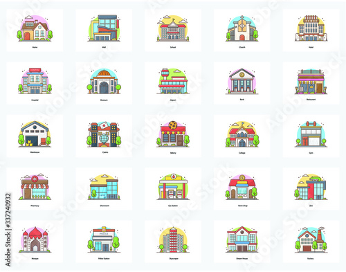 Pack Of Buildings Flat Icons 