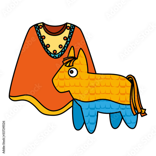 Mexican pinata and poncho design, Mexico culture tourism landmark latin and party theme Vector illustration