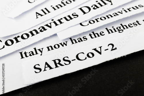 Coronavirus breaking news headline clippings from various newspapers reporting on the deadly disease.