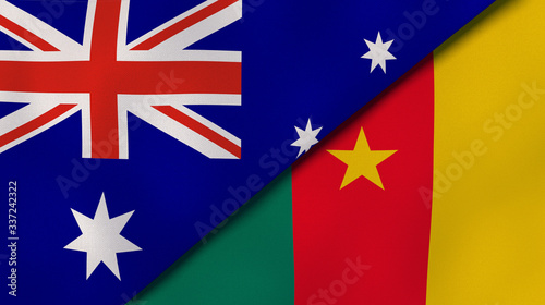 The flags of Australia and Cameroon. News, reportage, business background. 3d illustration photo