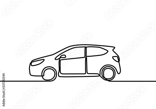 One line cars design silhouette. Smart car with roof. Luxury car. Continuous line graphic. Vector illustration