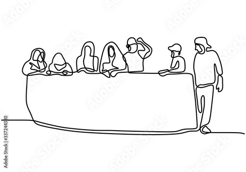 Continuous line drawing people holding a protest sign. People's aspirations. Protest or revolution concept. Vector illustration