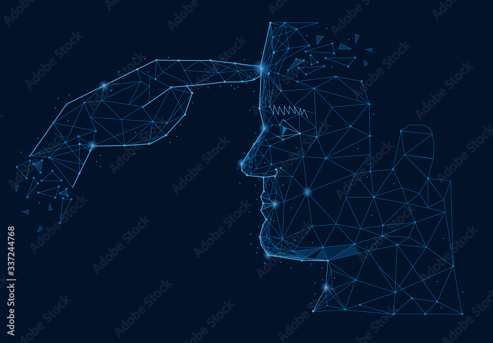 Human head with idea, mark form lines, triangles and particle style design Human head with idea, mark form lines, triangles and particle style design