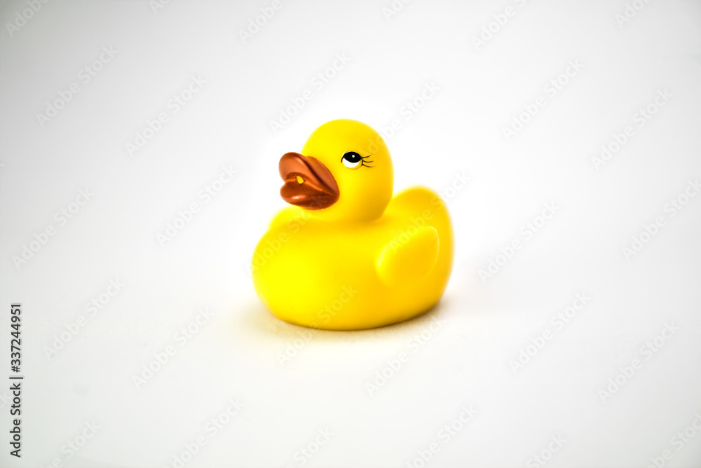 The yellow duck for bath on the white background. Half-side view The yellow duck for bath on the white background. Half-side view
