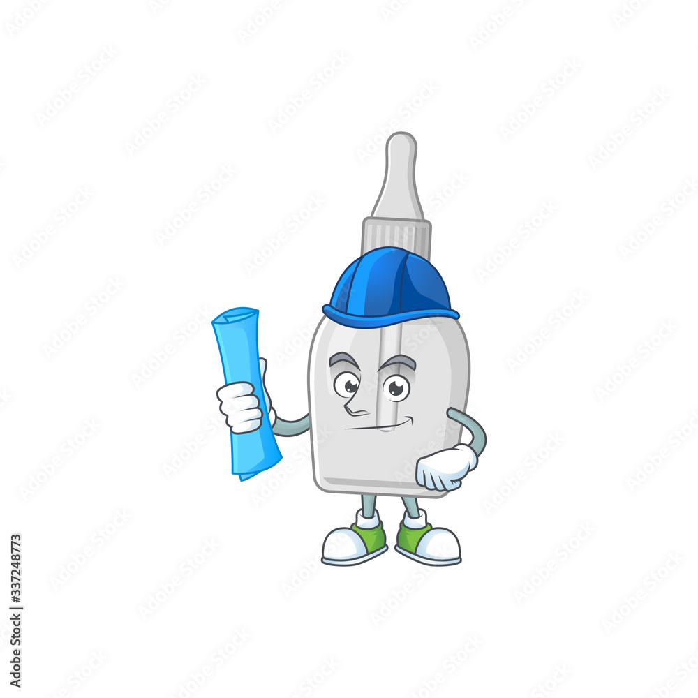 Talented Architect bottle with pipette cartoon design style having blue prints Talented Architect bottle with pipette cartoon design style having blue prints