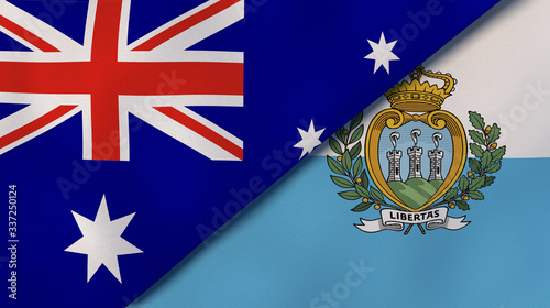 The flags of Australia and San Marino. News, reportage, business background. 3d illustration photo