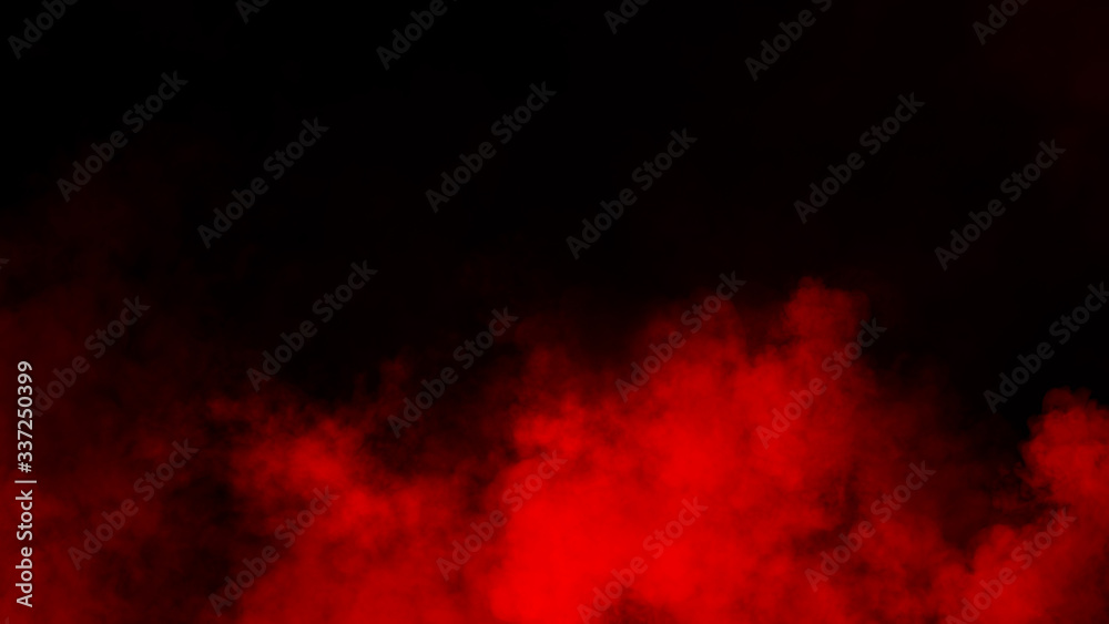 Blur red smoke on isolated black backgroind. Misty texture overlays. Stock illustration.