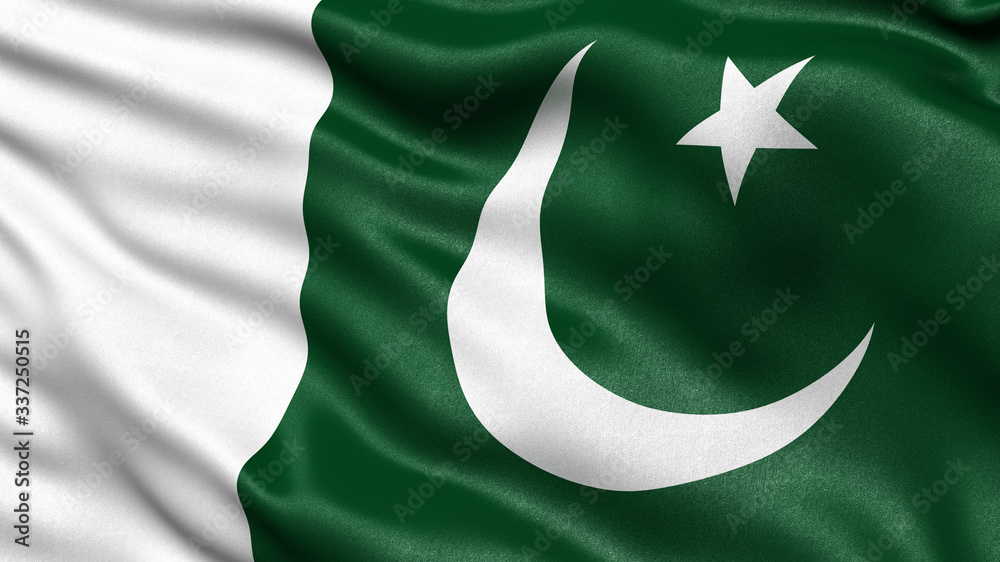 3D illustration of the flag of Pakistan waving in the wind. - obrazy, fototapety, plakaty 