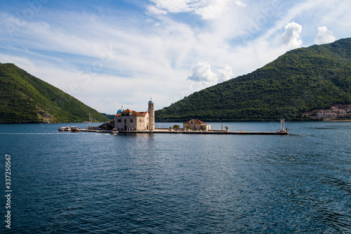 Beautiful views from the sea to the Adriatic coast of the Bay of Kotor.