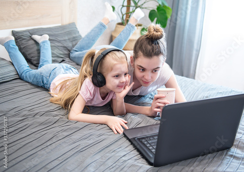 Schoolgirls studing at home