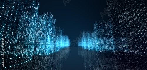 Fototapeta Naklejka Na Ścianę i Meble -  Abstract futuristic -  technology with polygonal shapes on dark blue background.  Design digital technology concept. Illustration. 3d rendering.