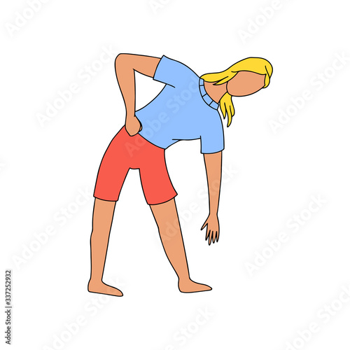 Girl doing sport vector cartoon illustration isolated on white.