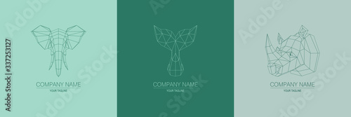 Vector linear animal logos on a gentle background. Set of geometric illustrations in origami style.
The image consists of triangles and rhombuses.
