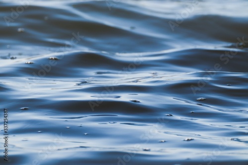 Surface and waves on the dark blue lake with bubble water 