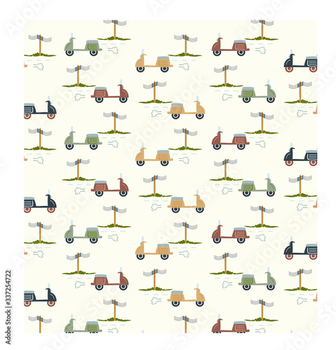 Scooter vintage motorcycle seamless pattern background. flat Background vector. vintage vector