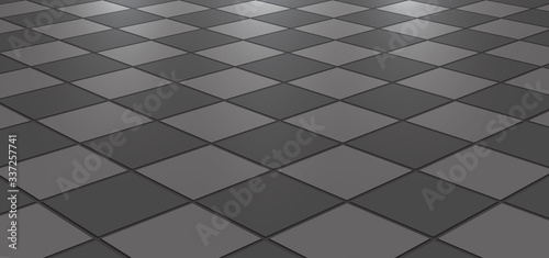 Ceramic tiles in the kitchen or bathroom chessboard on the floor 3d. Realistic gray square terracotta. Perspective and light - vector illustration.