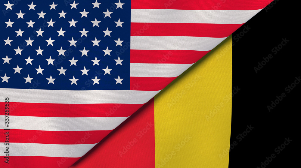 The flags of United States and Belgium. News, reportage, business background. 3d illustration
