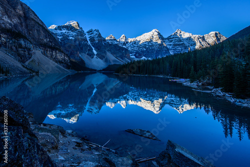 Moraine Lake is a glacier lake in Banff National Park, Canada. It lies fourteen kilometres from the village of Lake Louise in the Valley of the Ten Peaks © vaclav