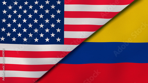 The flags of United States and Colombia. News, reportage, business background. 3d illustration