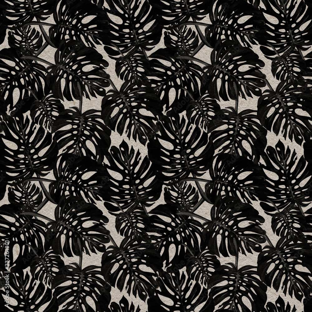 Fototapeta premium Beautiful seamless floral summer pattern background with tropical palm leaves.