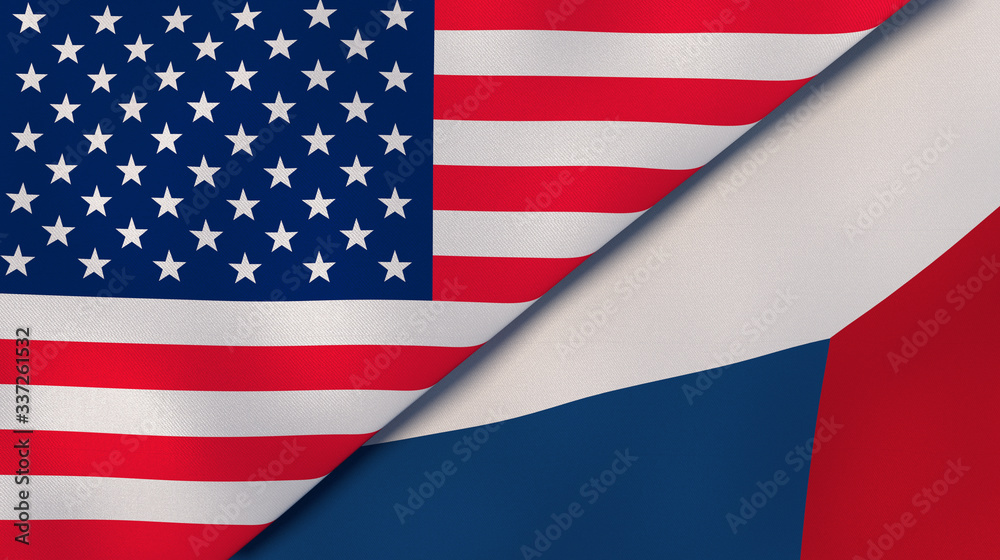 The flags of United States and Czech Republic. News, reportage, business background. 3d illustration The flags of United States and Czech Republic. News, reportage, business background. 3d illustration