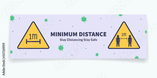 minimum distance for social and physical distancing for safe corona virus spread for banner template website