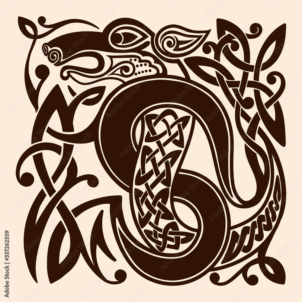 Celtic national ornament in the form of dog isolated on a beige background. Celtic national ornament in the form of dog isolated on a beige background.