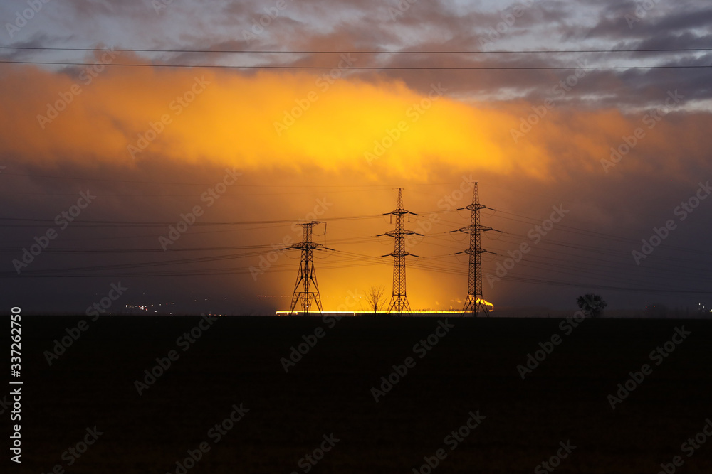 power lines and sunset