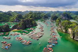Floating fishing village and rock island in 
